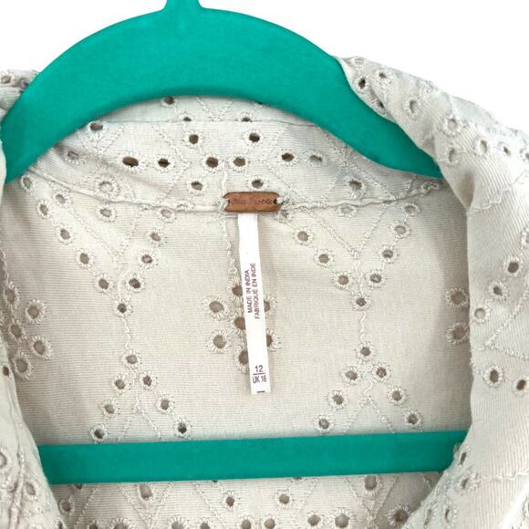 Free People Set The Tone Jumpsuit‎ Eyelet Coveralls Ivory Cream Size US 12 - Picture 12 of 14
